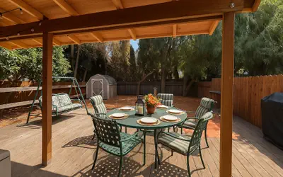 Walk to Google 3BR Home Yard & Kitchen