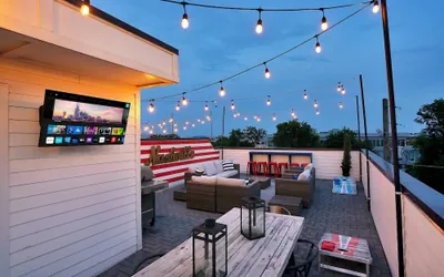 Rooftop Deck Shuffleboard BBQ Near Downtown